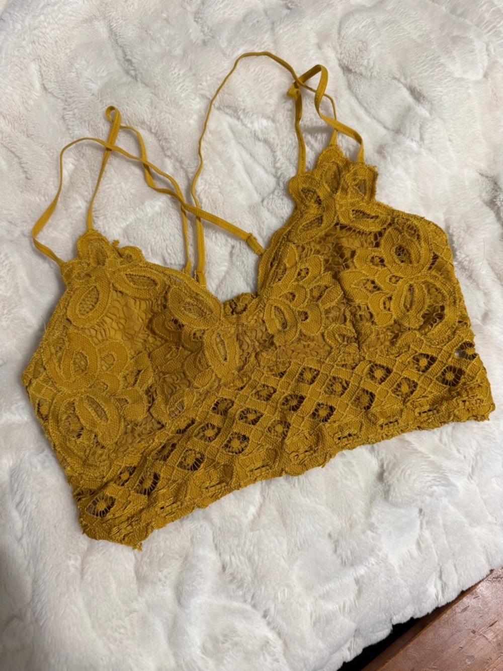 Anemone Mustard Yellow Lace Bralette with Floral Detail